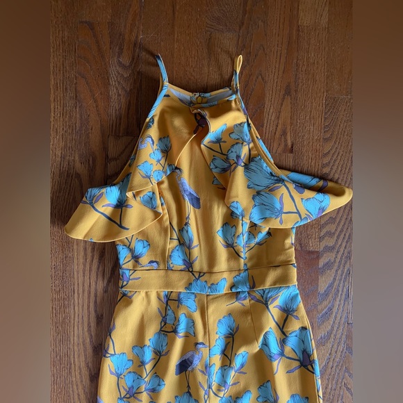 Varun Bahl Warbler Ruffle Jumpsuit Yellow Motif Anthropologie size 0 - Picture 7 of 16